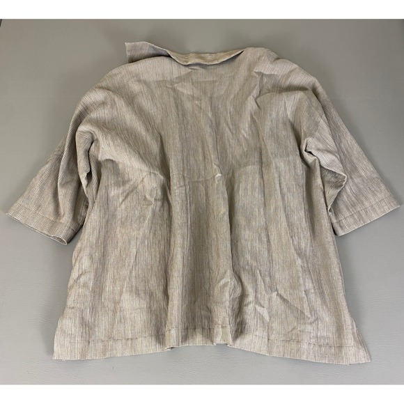 Eskandar Neiman Marcus Jacket Size 2 US 14-16 Linen Silk Wool Brown Striped Open - Picture 13 of 14